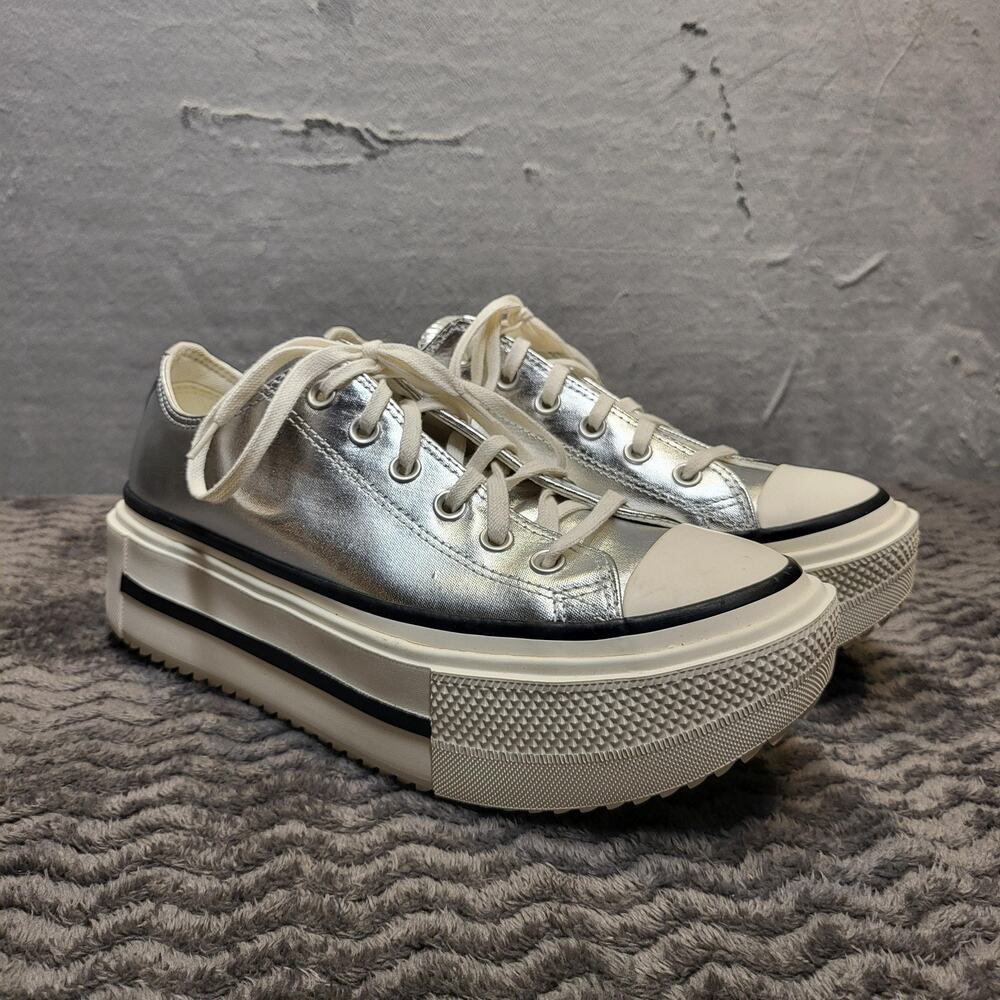 Converse Shoes Womens 10 Silver Synthetic Platform Sneaker All Star Lug Sole